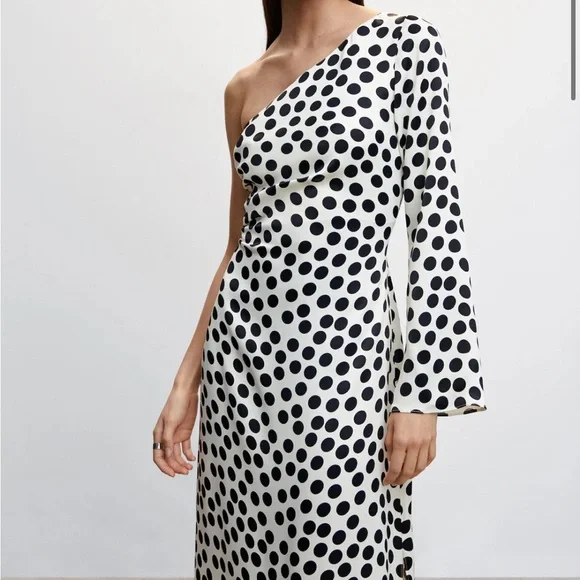 Mango Asymmetrical Black and White polka dot  Dress - Picture 4 of 5